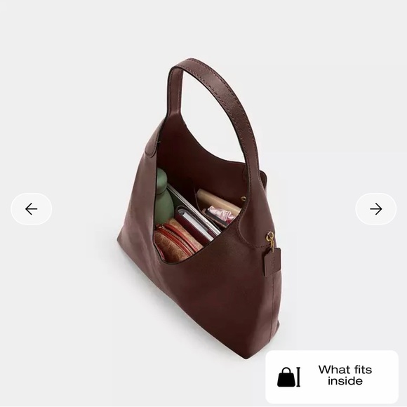 Coach Dark Brown Leather Shoulder Bag with Brass Accent - Picture 4 of 5